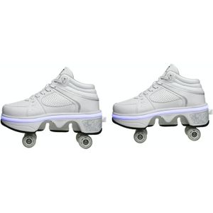 Twee-purpose skate schoenen vervorming schoenen dubbele rij runen rolschaatsen schoenen  maat: 33 (high-top met licht (wit))