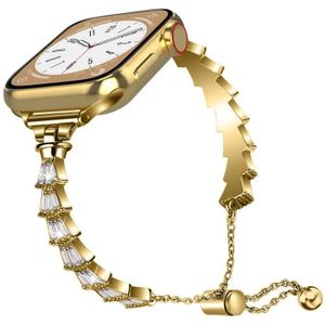 Full Diamond Crown metalen horlogeband voor Apple Watch Series 8&7 45mm / SE 2&6&SE&5&4 44mm / 3&2&1 42mm (Goud)