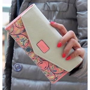 Long Leather Floral Pattern Wallets Coin Purses Money Bag for Women(Pink)