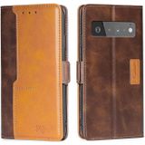 For Google Pixel 6 Pro Retro Texture Contrast Color Buckle Horizontal Flip Leather Phone Case with Holder(Dark Brown+Gold)