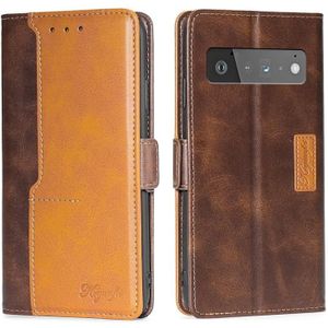 For Google Pixel 6 Pro Retro Texture Contrast Color Buckle Horizontal Flip Leather Phone Case with Holder(Dark Brown+Gold)
