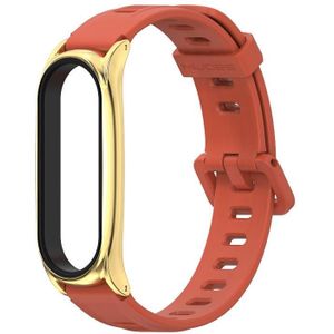 For Xiaomi Mi Band 6 / 5 / 4 / 3 Mijobs Flat Hole Silicone Watch Band  Style:Plus Case(Orange+Gold)