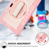For iPad 10.2 2021 / 2020 / 2019 360 Degree Rotation Contrast Color Shockproof Silicone + PC Case with Holder & Hand Grip Strap & Shoulder Strap(Rose Gold)
