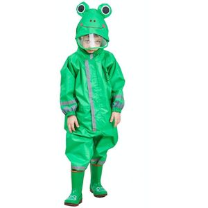 Children One-Piece Raincoat Boys And Girls Lightweight Hooded Poncho  Size: S(Green)