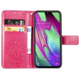 Lucky Clover Pressed Flowers Pattern Leather Case for Galaxy A40  with Holder & Card Slots & Wallet & Hand Strap (Rose Red)
