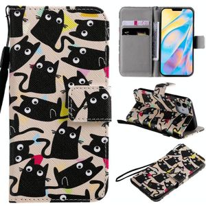 Painting Horizontal Flip Leather Case with Holder & Card Slot & Lanyard For iPhone 12 mini(Cat)