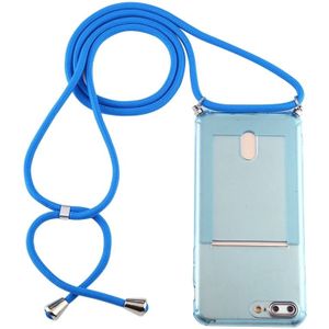 For iPhone 8 Plus / 7 Plus Transparent TPU Protective Case with Lanyard & Card Slot(Blue)