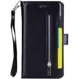 For iPhone 8 Plus & 7 Plus Multifunctional Zipper Horizontal Flip Leather Case with Holder & Wallet & 9 Card Slots & Lanyard(Black)