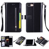 For iPhone 8 Plus & 7 Plus Multifunctional Zipper Horizontal Flip Leather Case with Holder & Wallet & 9 Card Slots & Lanyard(Black)