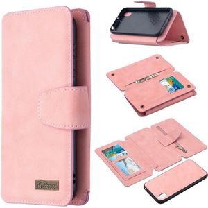 For Huawei Y5 (2019) Detachable Frosted Magnetic Horizontal Flip Leather Case with Card Slots & Holder & Zipper Wallet & Photo Frame(Pink)