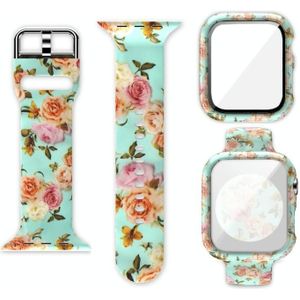 Silicone Printing Integrated Replacement Watch Case Watchband For Apple Watch Series 6 & SE & 5 & 4 44mm(Yellow Rose)