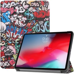 Horizontal Flip Graffiti Pattern Colored Painted Leather Case for iPad Pro 11 inch (2018)  with Three-folding Holder & Wake-up / Sleep Function
