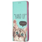 For Samsung Galaxy A21s Colored Drawing Pattern Invisible Magnetic Horizontal Flip PU Leather Case with Holder & Card Slots & Wallet(Cat)
