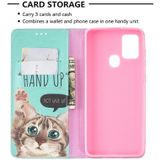 For Samsung Galaxy A21s Colored Drawing Pattern Invisible Magnetic Horizontal Flip PU Leather Case with Holder & Card Slots & Wallet(Cat)