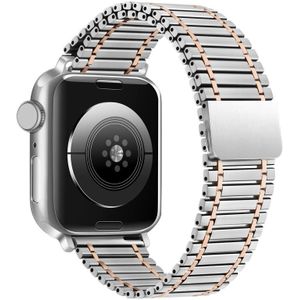 Ketting magnetische roestvrijstalen horlogeband voor Apple Watch Ultra 49 mm / serie 8 & 7 45 mm / SE 2 & 6 & SE & 5 & 4 44 mm / 3 & 2 & 1 42 mm (zilver + roségoud)