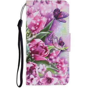 For Huawei P40 Coloured Drawing Pattern Horizontal Flip PU Leather Case with Holder & Card Slots & Wallet & Lanyard(Rose Butterfly)