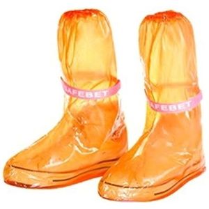 High Tube PVC Non-slip Waterproof Reusable Rain Shoe Boots Cover  Size:M(Orange)