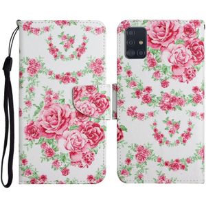 Voor Samsung Galaxy A71 Geschilderd Patroon Horizontale Flip Lederen Case met Houder & Card Slot & Portemonnee (Rose Flower)