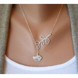 Women Fashion Lovely Chic Long Silver Sweater Chain Pendant Necklaces(Leaf and pearl)