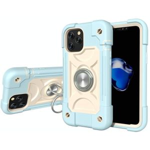 Shockproof Silicone + PC Protective Case with Dual-Ring Holder For iPhone 12 / 12 Pro(Ice Blue)