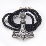 Mjolnir Pendant Viking Protective Talisman Hammer Necklace(Gun Black Leather Cord)