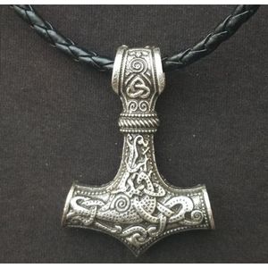Mjolnir Pendant Viking Protective Talisman Hammer Necklace(Gun Black Leather Cord)