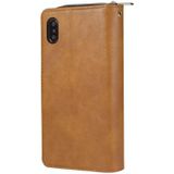 For iPhone X / XS Zipper Wallet Bag Horizontal Flip PU Leather Case with Holder & 9 Card Slots & Wallet & Lanyard & Photo Frame(Brown)