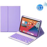 HK006 Vierkante toetsen Afneembare Bluetooth-toetsenbord lederen tas met houder voor iPad mini 6 (licht paars)