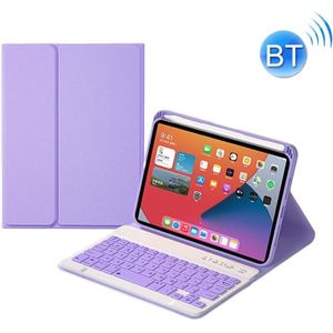 HK006 Vierkante toetsen Afneembare Bluetooth-toetsenbord lederen tas met houder voor iPad mini 6 (licht paars)