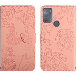 Voor Motorola Moto G50 Skin Feel Butterfly Peony reliëf lederen telefooncase