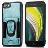 For iPhone 6 Magnetic Shockproof PU + TPU Case with Card Slot & Ring Holder(Blue)