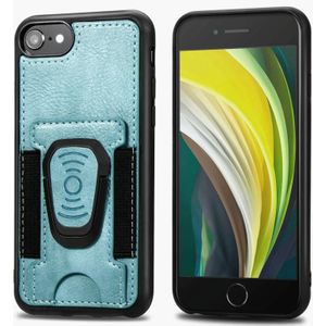 For iPhone 6 Magnetic Shockproof PU + TPU Case with Card Slot & Ring Holder(Blue)