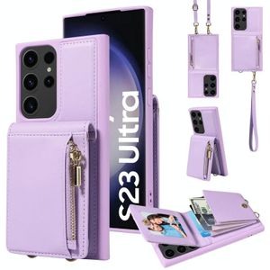 For Samsung Galaxy S23 Ultra 5G Crossbody Lanyard Zipper Wallet Leather Phone Case(Purple)