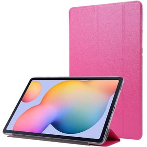For Samsung Galaxy Tab S7+ / T970 Silk Texture Three-fold Horizontal Flip Leather Case with Holder & Pen Slot(Rose Red)