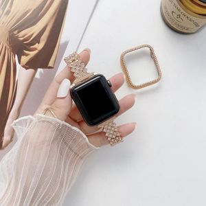 Rhombus volle diamant metalen vervanging polsriem horlogeband + case voor Apple Watch Series 6 & SE & 5 & 4 40mm (Rose Gold)