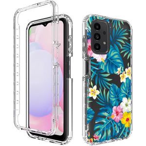 Voor Samsung Galaxy A13 4G PC+TPU Transparant Painted Phone Case (Banana Leaf)