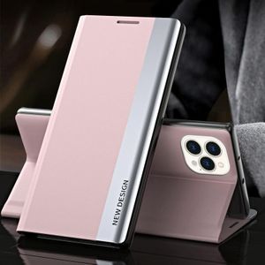 Side Electroplated Magnetic Ultra-Thin Horizontal Flip Leather Case with Holder For iPhone 13 Pro Max(Pink)