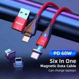 ENKAY 6-in-1 PD60W USB-A / Type-C naar Type-C / 8-pins / Micro USB magnetische snellaadkabel  kabellengte: 1m