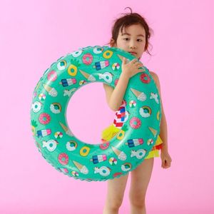 Ice Cream Pattern Inflatable Swimming Ring Thickening Water Ring Lifesaving Ring Suitable for Children Aged 2-4  Size: 60cm (Blue)