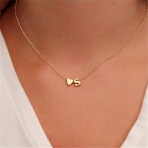 Fashion Tiny Dainty Heart Initial Necklace Personalized Letter Necklace  Letter S(Gold)