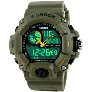 SKMEI 1029 Multifunctional Men Outdoor Sports Noctilucent Waterproof Double Display Watch(Army Green)
