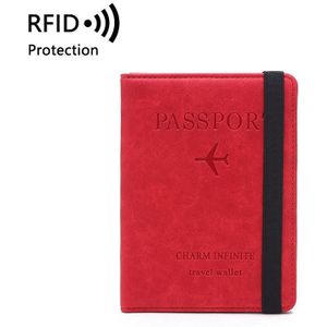 COVC1011 Travel Passport Card Bag Elastic Band Protective Case(Red)