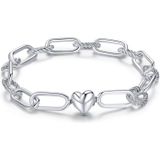 S925 Sterling Silver Paperclip Love Women Bracelet Jewelry  Size:17cm