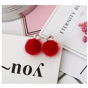 Short Paragraph Wild Simple Hair Ball Earrings(red)