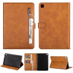 For Samsung Galaxy Tab A8 P200 Tablet Fashion Calf Texture Zipper Horizontal Flip Leather Case with Stand & Card Slots & Wallet & Wake-up / Sleep Function(Brown)