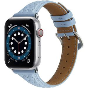 Rhombus Genuine Leather Watch Band For Apple Watch Ultra 49mm / Series 8&7 45mm / SE 2&6&SE&5&4 44mm / 3&2&1 42mm(Light Blue)