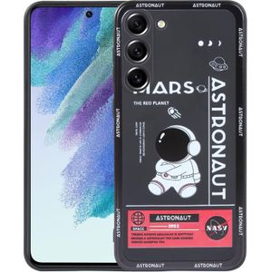 Voor Samsung Galaxy S21 FE 5G Astronaut patroon siliconen rechte rand telefoonhoes (Mars Astronaut-zwart)