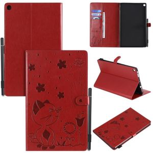 For Amazon Kindle Fire HD 10 (2015) / (2017)  Cat Bee Embossing Pattern Shockproof Table PC Protective Horizontal Flip Leather Case with Card Slots & Wallet & Pen Slot & Sleep / Wake-up Function(Red)