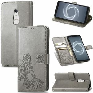 For FUJITSU F-41B Four-leaf Clasp Embossed Buckle Mobile Phone Protection Leather Case with Lanyard & Card Slot & Wallet & Bracket Function(Gray)