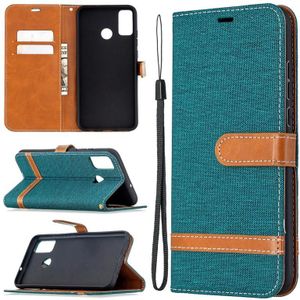 For Huawei Honor 9X Lite Color Matching Denim Texture Horizontal Flip Leather Case with Holder & Card Slots & Wallet & Lanyard(Green)